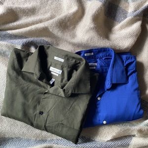 VAN HEUSEN | *TWO* Lux Sateen Button Down Shirts in Blue and Olive | 34/35
